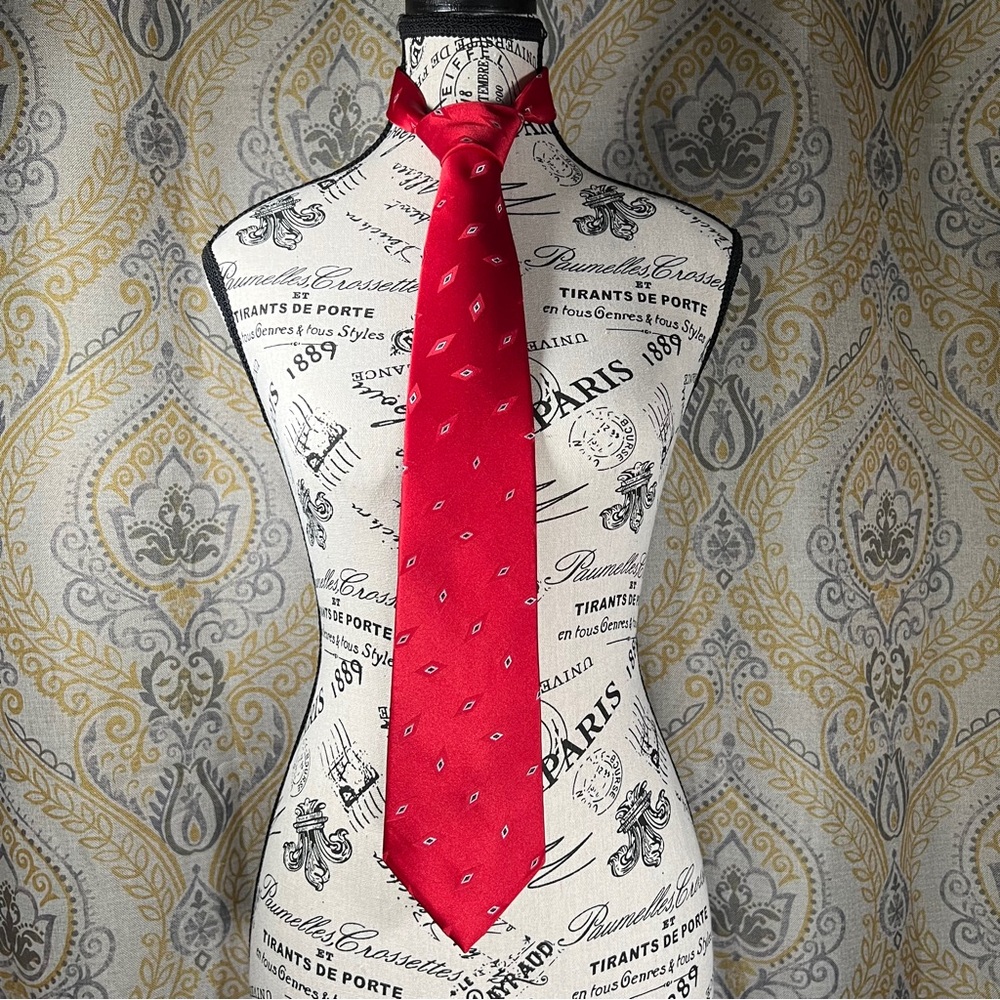 Vintage Leatherback Satins Red Tie with Diamonds